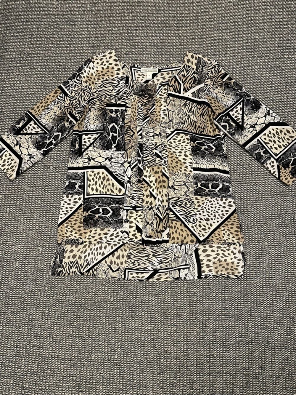 Dana Buchman Black Cream Tan Animal Print Patchwork Blouse - Picture 2 of 7